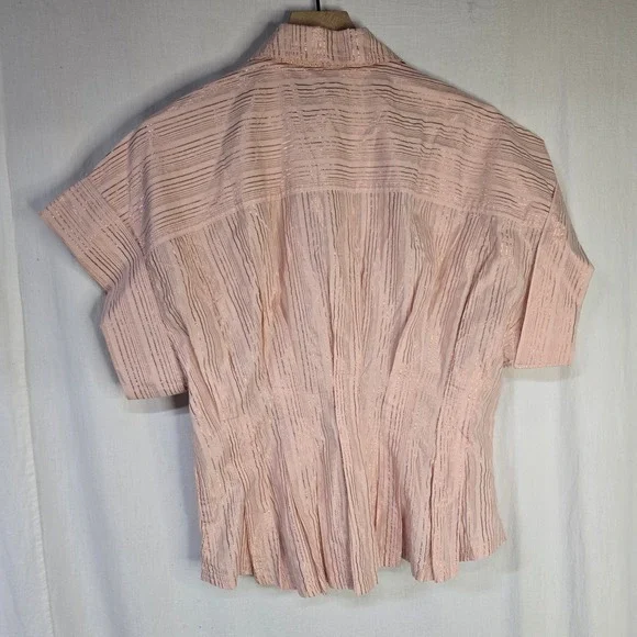 Anthropologie Pilcro The Bobbie Blouse Pink Rose Gold Lurex Stripe Fitted Waist - Picture 4 of 11